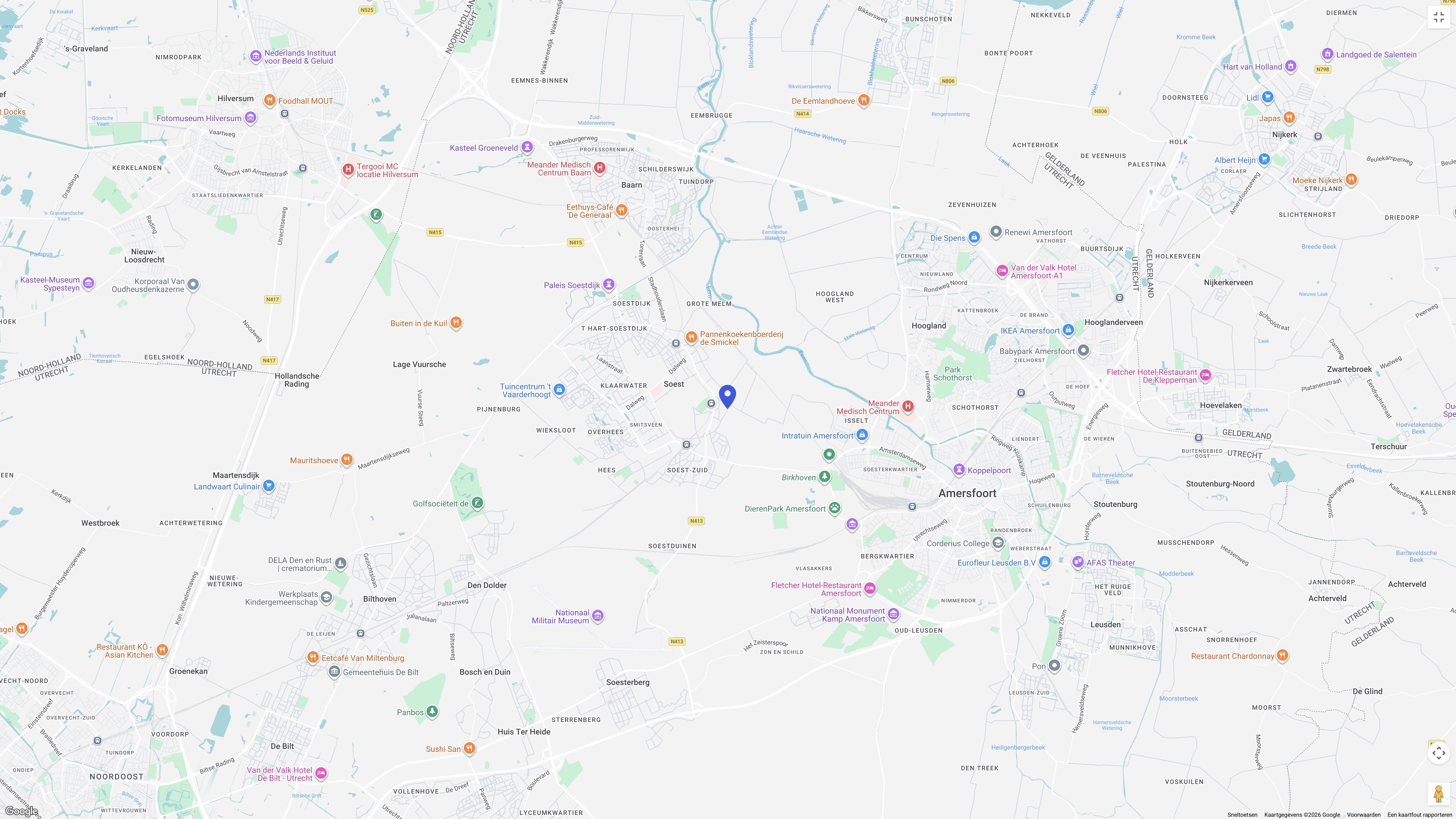 Kaart van de omgeving van Soest en de eventlocatie
